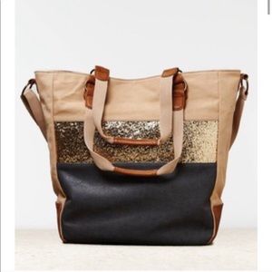 AEO color block glitter tote bag